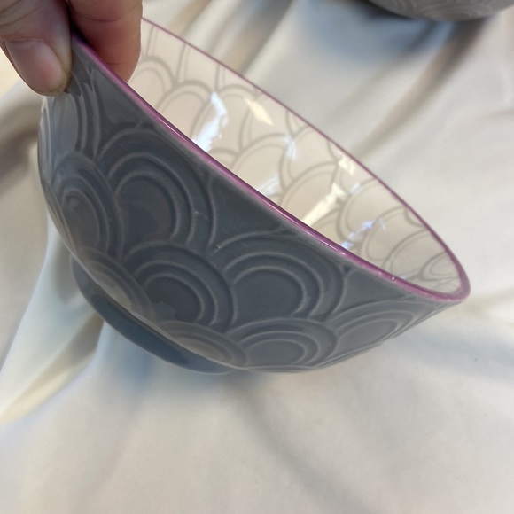 Set of 3 Roscher Gray Scalloped Print Stoneware Dessert 6” Inch Bowls - Picture 7 of 10